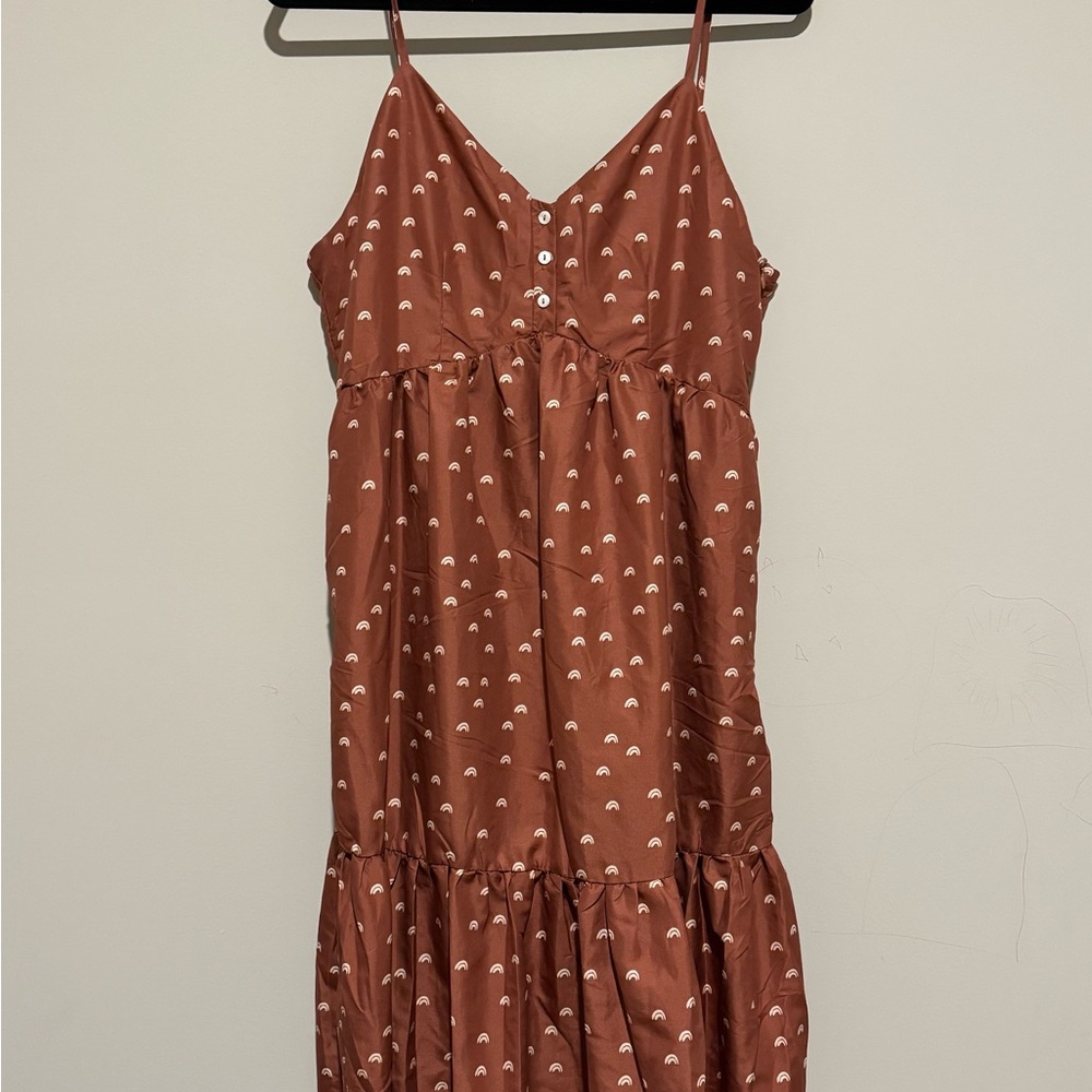 Chic Brown Maxi Dress with White Accents